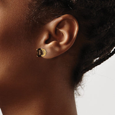 14K Round Checker-Cut Smoky Quartz Earrings, 9 x 9mm