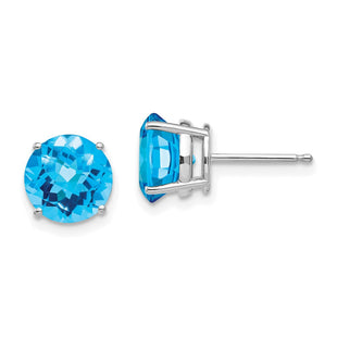 14k White Gold Blue Topaz Checker Earrings (Style XE75WBC)