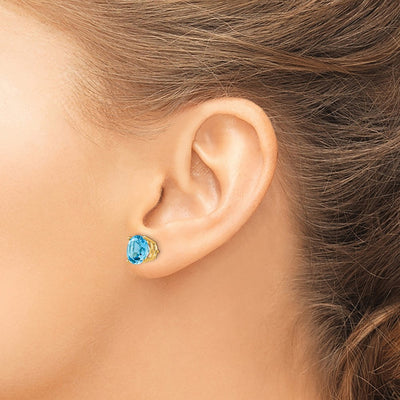 14K Blue Topaz Round Stud Earrings