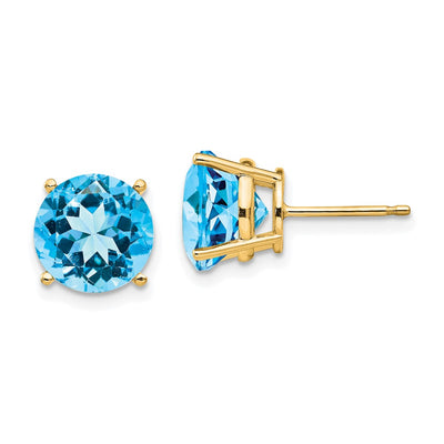14K Blue Topaz Round Stud Earrings