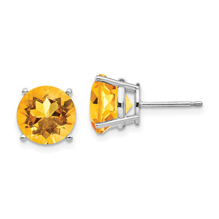 14k White Gold Citrine Round Stud Earrings (Style XE76WCI)
