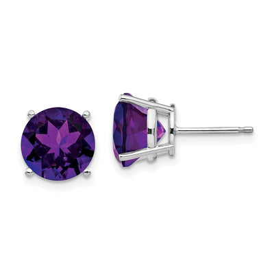 14K White Gold Amethyst Round Stud Earrings