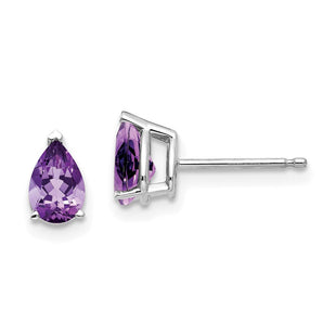 14k White Gold Pear Amethyst Earrings (Style XE79WAM)