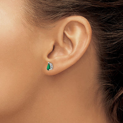 14K White Gold Tsavorite Earrings, 7 x 4mm