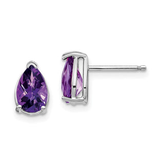 14k White Gold Pear Amethyst Checker Earrings (Style XE81WAC)