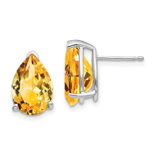 14k White Gold Citrine Pear Stud Earrings (Style XE84WCI)