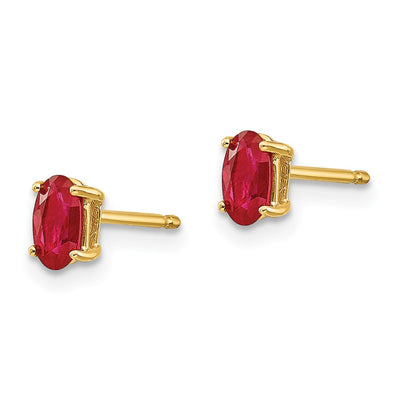 14K Ruby Post Earrings, 5 x 3mm