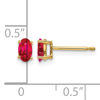 14K Ruby Post Earrings, 5 x 3mm