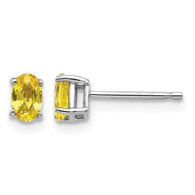 14K White Gold Yellow Sapphire Earrings, 5 x 3mm