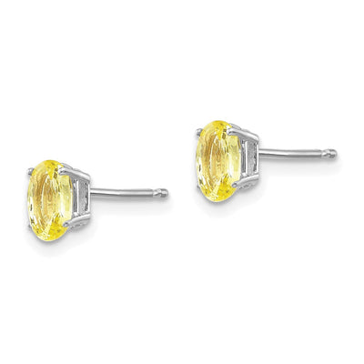 14K White Gold Yellow Sapphire Earrings, 6 x 4mm