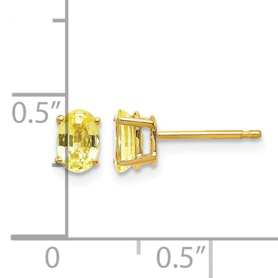 14K Yellow Sapphire Earrings, 6 x 4mm