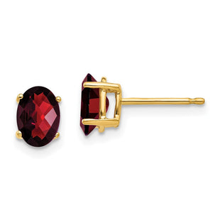 14k Oval Garnet Checker Earrings (Style XE87GC)