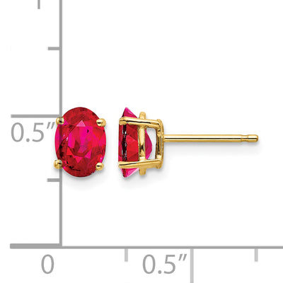 14K Ruby Post Earrings, 7 x 5mm