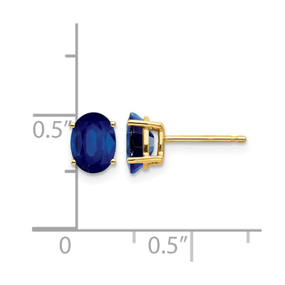 14K Sapphire Post Earrings, 7 x 5mm