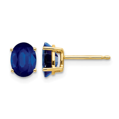 14K Sapphire Post Earrings, 7 x 5mm