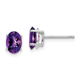 14k White Gold Oval Amethyst Checker Earrings (Style XE87WAC)