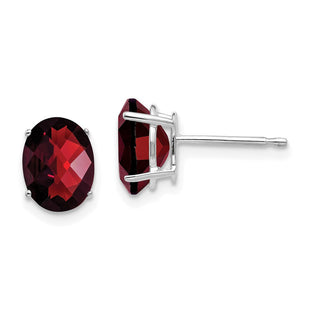 14k White Gold Oval Garnet Checker Earrings (Style XE88WGC)