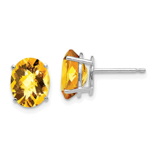 14k White Gold Oval Citrine Checker Earrings (Style XE89WCC)