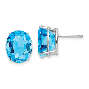 14k White Gold Blue Topaz Oval Stud Earrings (Style XE91WBT)