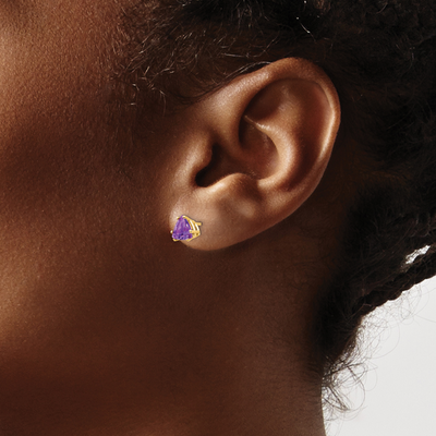 14K Trillion Amethyst Earrings, 6 x 6mm