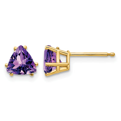 14K Trillion Amethyst Earrings, 6 x 6mm