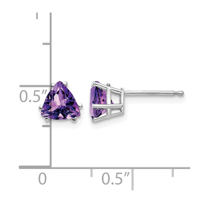 14K White Gold Trillion Amethyst Earrings, 7 x 6mm