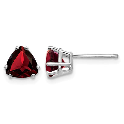 14K White Gold Trillion Garnet Earrings, 7 x 6mm
