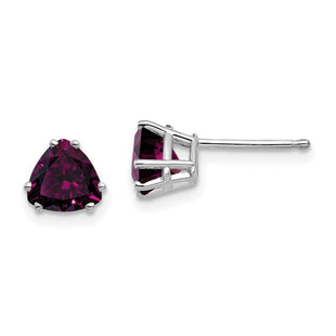 14k White Gold Rhodolite Garnet Trillion Stud Earrings (Style XE94WRG)