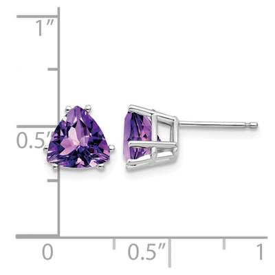 14K White Gold Trillion Amethyst Earrings, 8 x 7mm