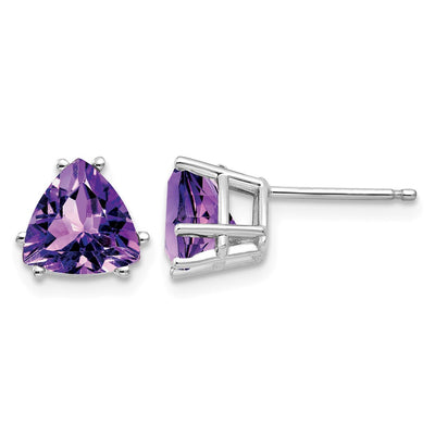 14K White Gold Trillion Amethyst Earrings, 8 x 7mm