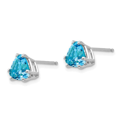 14K White Gold Trillion Blue Topaz Earrings, 8 x 7mm