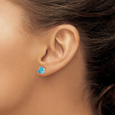 14K White Gold Trillion Blue Topaz Earrings, 8 x 7mm