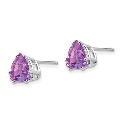 14K White Gold Amethyst Trillion Stud Earrings