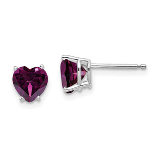 14k White Gold Heart Rhodolite Garnet Earrings (Style XE98WRG)
