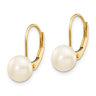 14K White Button Freshwater Cultured Pearl Leverback Earrings