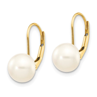 14K White Button Freshwater Cultured Pearl Leverback Earrings