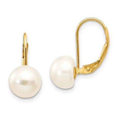 14K White Button Freshwater Cultured Pearl Leverback Earrings