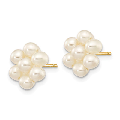 14K White Egg Freshwater Cultured Pearl Flower Earrings