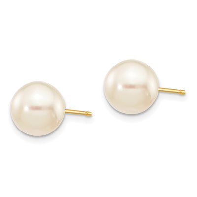 14K White Round Akoya Saltwater Cultured Pearl Stud Post Earrings