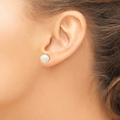 14K White Round Akoya Saltwater Cultured Pearl Stud Post Earrings