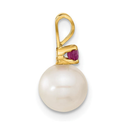 14K White Round Freshwater Cultured Pearl and .30RU Ruby Post Earrings and Pendant Set