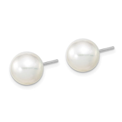 14K White Gold White Round South Sea Saltwater Cultured Pearl Post Earrings