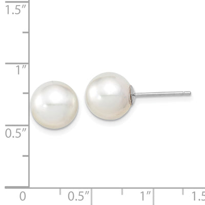 14K White Gold White Round South Sea Saltwater Cultured Pearl Post Earrings