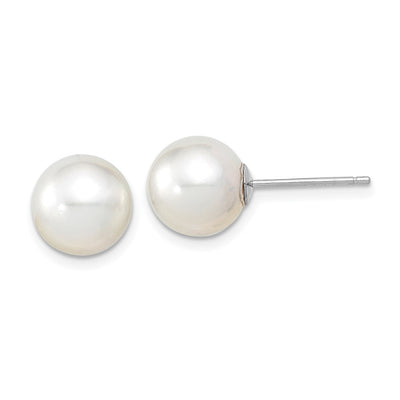 14K White Gold White Round South Sea Saltwater Cultured Pearl Post Earrings