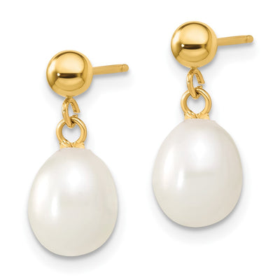 14K White Rice Freshwater Cultured Pearl Necklace and Post Earring Set