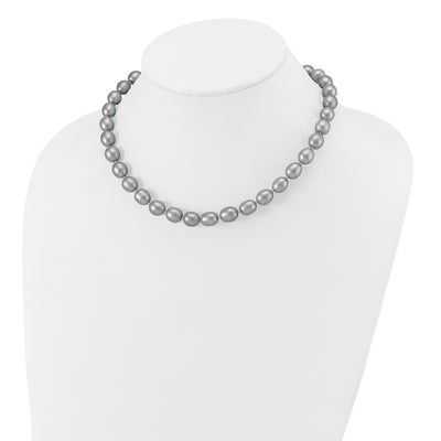 14K White Gold Grey Rice Freshwater Cultured Pearl, 16 x 8 to 9mm