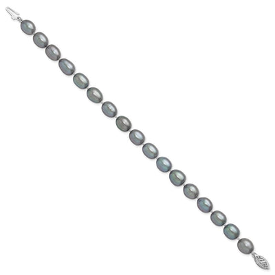 14K White Gold Grey Rice Freshwater Cultured Pearl, 16 x 8 to 9mm