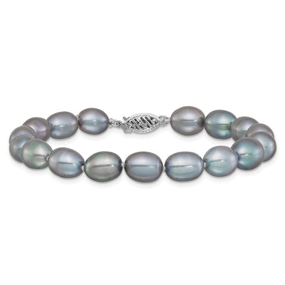 14K White Gold Grey Rice Freshwater Cultured Pearl, 16 x 8 to 9mm