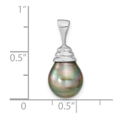 14K White Gold Black Teardrop Tahitian Saltwater Cultured Pearl Pendant, 20 x 9mm