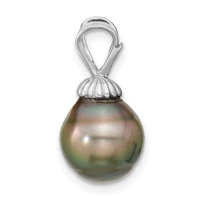14K White Gold Teardrop Black Tahitian Saltwater Cultured Pearl Pendant